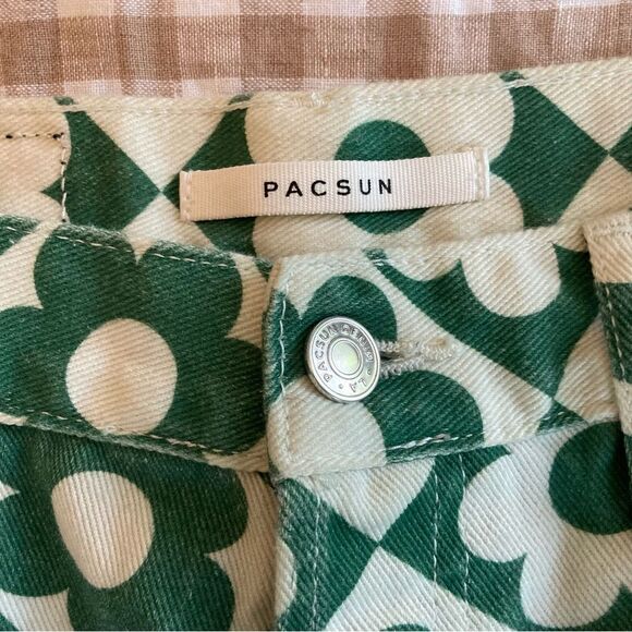 PacSun Eco Flower Green/White Checkerboard High Rise Straight Jeans Size 26 - Picture 3 of 5